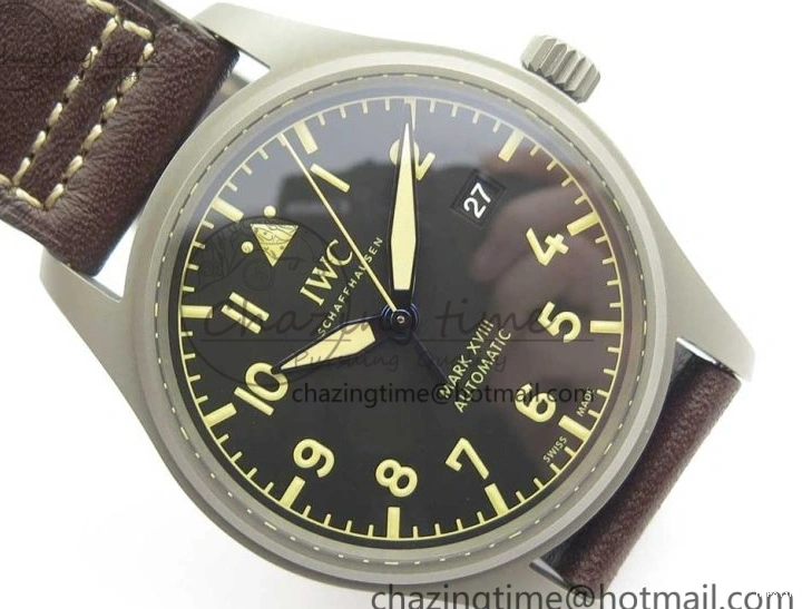 MIROTIME 0113 SmartChoice Mark XVIII IW327006 Titanium M+F 1:1 Best Edition Black Dial on Brown Leather Strap A 7145